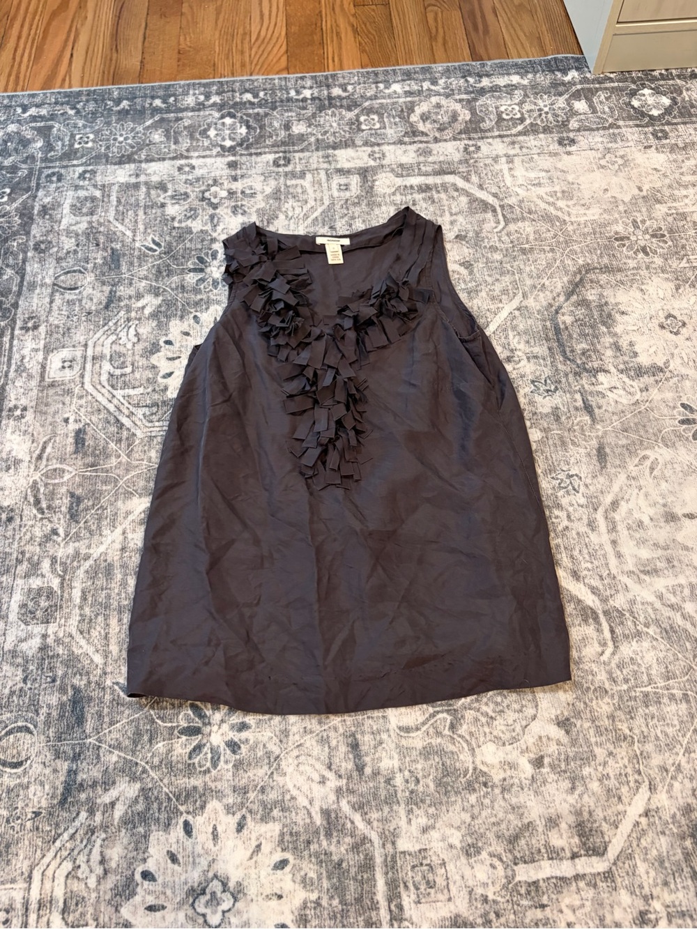 J. Crew 100% silk Black/grey Sleeveless Ruffle-Front Shell Top